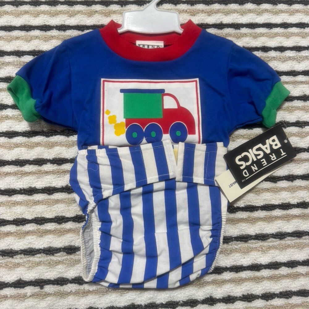 Vintage 90s Deadstock NWT Baby Boy Outfit Kidcore Graphic Truck Pattern 6-9M